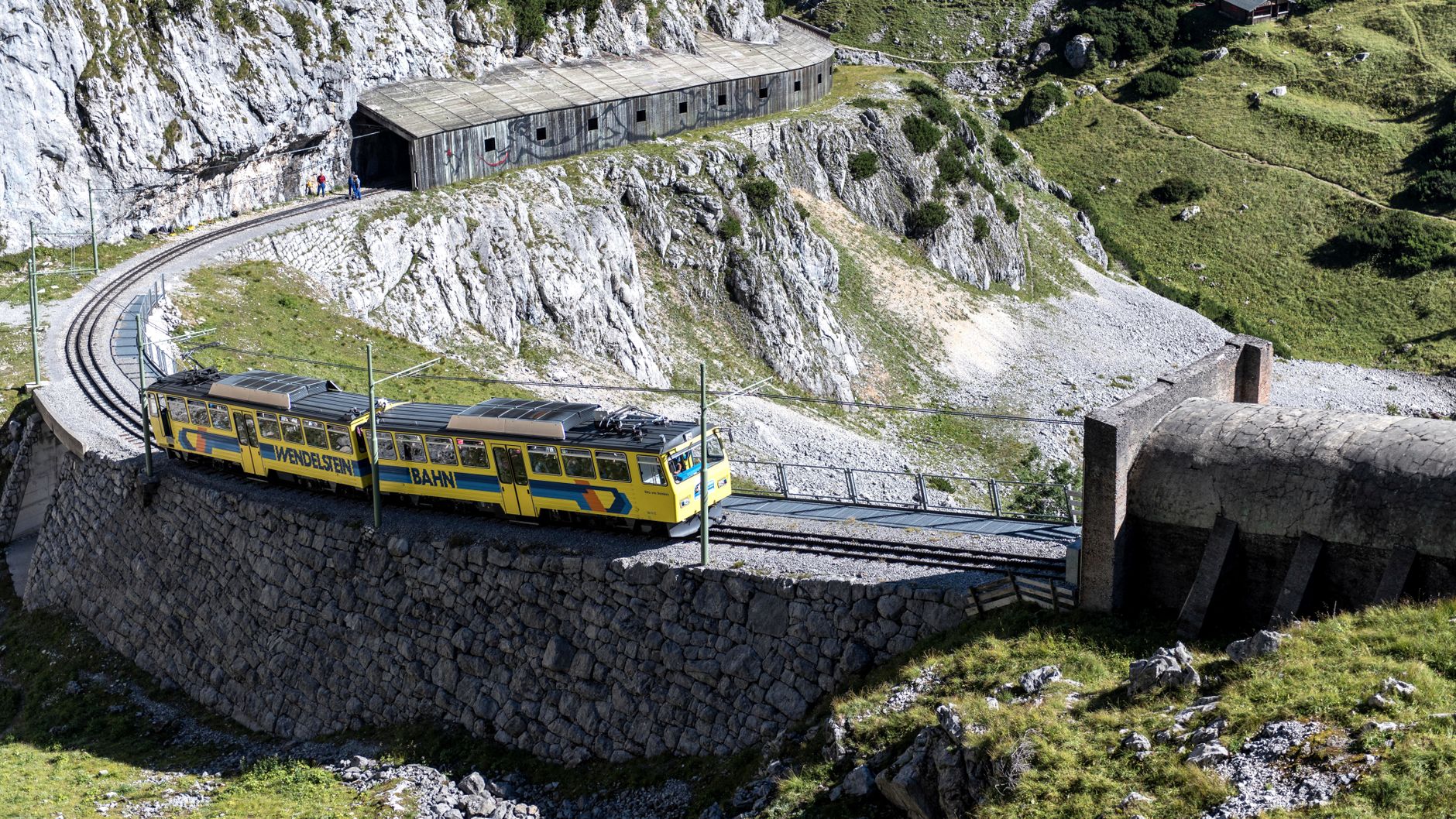 Wendelstein Rack Railway traversing the picturesque mountains of Brannenburg, Germany.